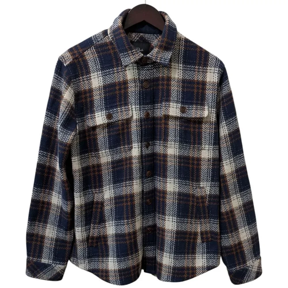 Rails Men's Berkshire Navy Umber Cream Plaid Shacket Flannel Size M Wool Blend